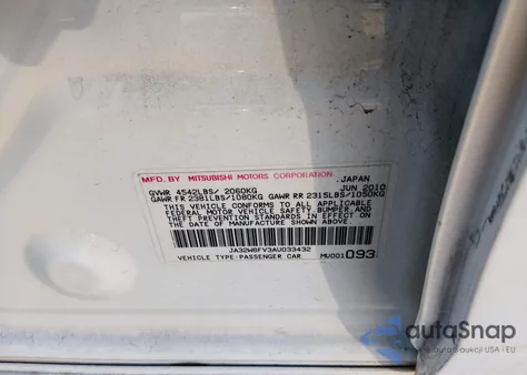 2010 Mitsubishi Lancer Evolution Gsr from USA, damaged, VIN JA32W8FV3AU033432